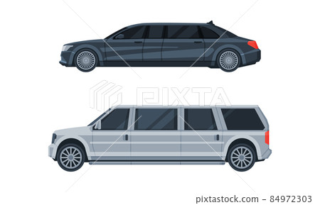 Limousine as Long Wheelbase Luxury Urban Transport Vector Set Limousine as Long Wheelbase Luxury Urban Transport Vector Set 84972303