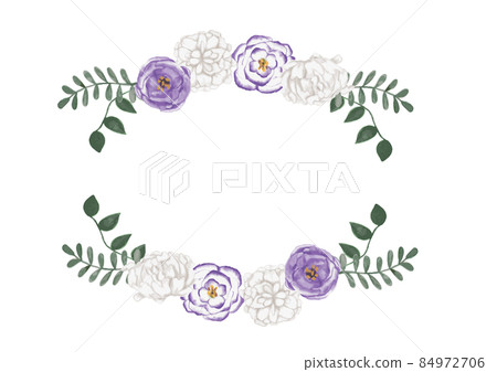 Botanical frame with white and purple flowers Watercolor style vector illustration 84972706