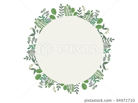 植物框架圓形框架與各種綠色邊框水彩風格矢量圖 84972710
