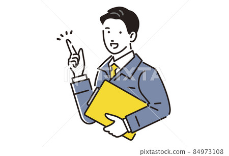 A man in work clothes holding a binder and pointing his finger A man in work clothes holding a binder and pointing his finger 84973108