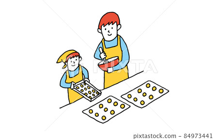 Illustration of parents and children making sweets 84973441
