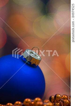 Christmas decoration, blue globe on beaded garland 84974525