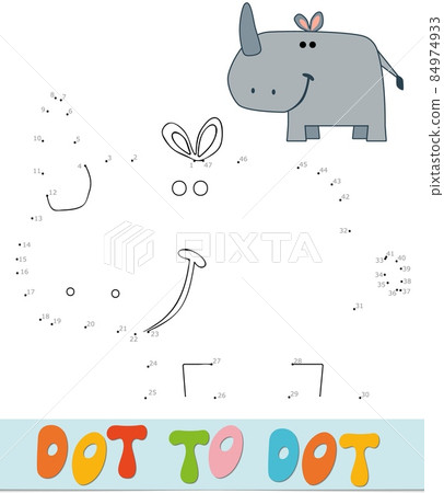 Dot to dot puzzle for children. Connect dots game. Rhino illustration Dot to dot puzzle for children. Connect dots game. Rhino illustration 84974933