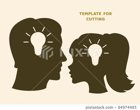Template for laser cutting, wood carving, paper cut. Silhouettes for cutting. Woman and Man head stencil. Template for laser cutting, wood carving, paper cut. Silhouettes for cutting. Woman and Man head stencil. 84974985