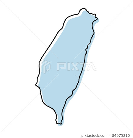 Stylized simple outline map of Taiwan icon. Blue sketch map of Taiwan illustration 84975210