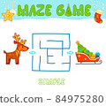 Christmas Maze puzzle game for children. Simple Maze or labyrinth game with Christmas sleigh and reindeer. 84975280