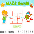 Christmas Maze puzzle game for children. Simple Maze or labyrinth game with Christmas boy. 84975283
