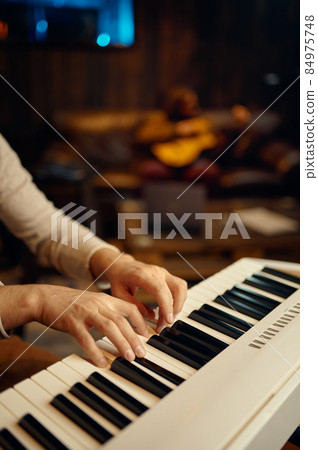 Happy friends musician enjoy creative hobby entertainment 84975748