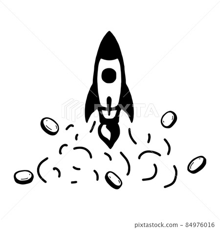 Rocket launch and coins doodle icon. Business startup concept. Vector illustration Rocket launch and coins doodle icon. Business startup concept. Vector illustration 84976016