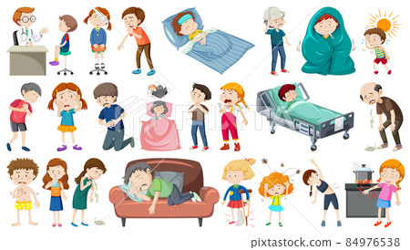 Set of sick people with different symptoms 84976538