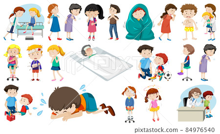 Set of sick people with different symptoms Set of sick people with different symptoms 84976540