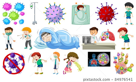 Set of sick people with different symptoms 84976541