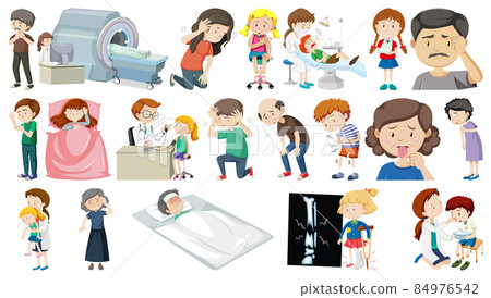 Set of sick people with different symptoms Set of sick people with different symptoms 84976542