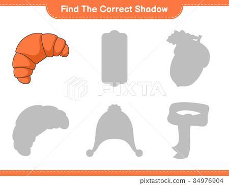 Find the correct shadow. Find and match the correct shadow of Croissant. Educational children game, printable worksheet, vector illustration Find the correct shadow. Find and match the correct shadow of Croissant. Educational children game, printable worksheet, vector illustration 84976904