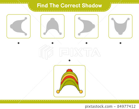 Find the correct shadow. Find and match the correct shadow of Hat. Educational children game, printable worksheet, vector illustration 84977412