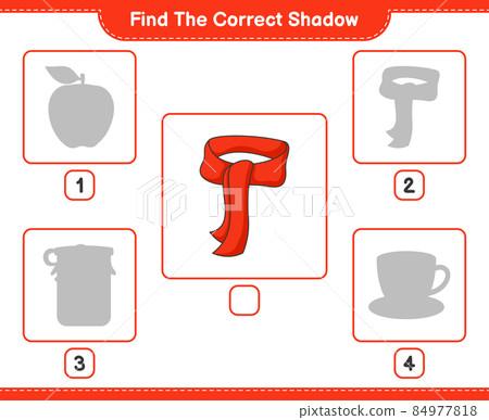 Find the correct shadow. Find and match the correct shadow of Scarf. Educational children game, printable worksheet, vector illustration 84977818