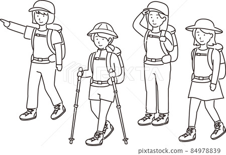 徒步登山登山少女插畫套裝（畫線） 84978839