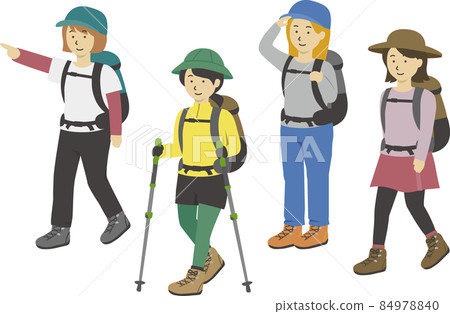 為遠足和登山設置的女性組插圖 為遠足和登山設置的女性組插圖 84978840