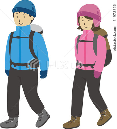 Mountaineering men and women pair set walking with a backpack (winter) 1 84978866