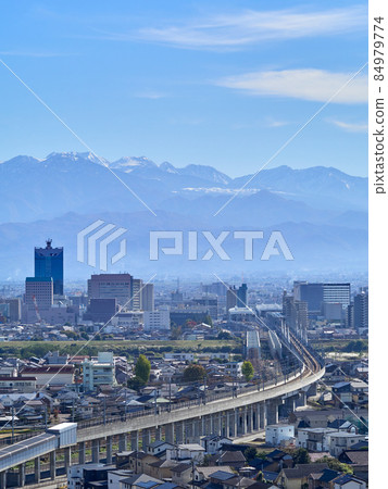 October (Autumn) Toyama City and Tateyama Mountain Range Toyama Prefecture as Seen from the Cherry Blossom Square of Mt. Kureha 84979774