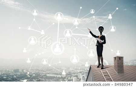 Concept of security and privacy protection with camera headed woman 84980347