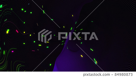 Curly flow green neon lines. Hypnothic curling glowing lines evolving with time on a curved volumetric form Curly flow green neon lines. Hypnothic curling glowing lines evolving with time on a curved volumetric form 84980873