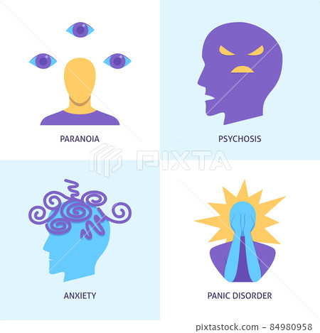 Mental disorders icon set in flat style - Stock Illustration [84980958 ...