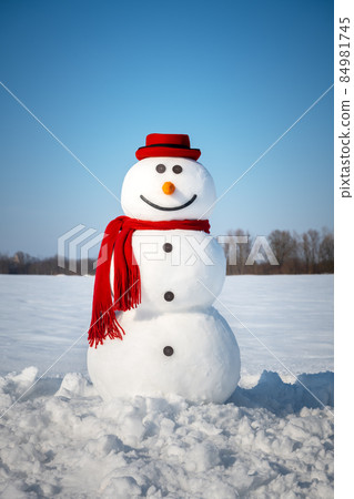 Funny snowman in stylish red hat 84981745