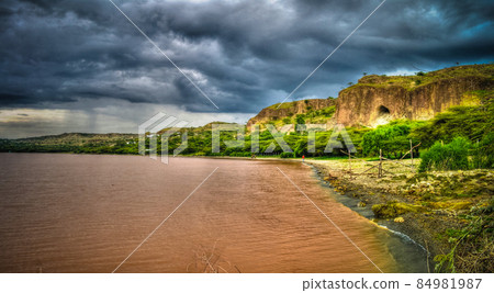 Landscape of Langano lake coastline, Oromia, Ethiopia 84981987