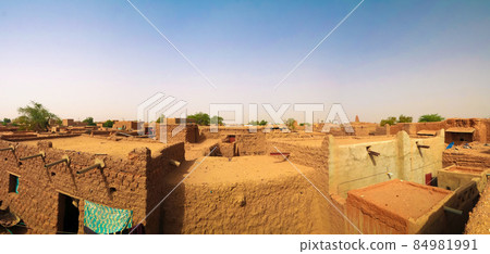 Exterior aerial view to Grand mosque of Agadez in Niger Exterior aerial view to Grand mosque of Agadez in Niger 84981991