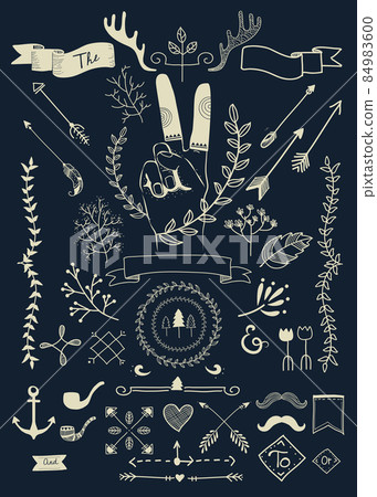 Hand drawn boho doodle element vectors collection - Stock Illustration ...