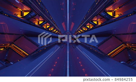 3d illustration of 4K UHD corridor with violet walls 3d illustration of 4K UHD corridor with violet walls 84984255