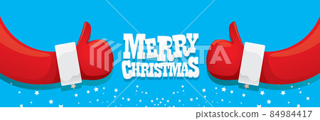 vector funky cartoon Santa Claus like hand icon isolated on blue background . merry christmas horizontal banner background 84984417