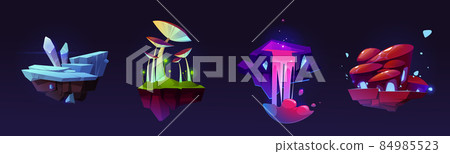 Flying, floating islands alien planet landscape - Stock Illustration ...