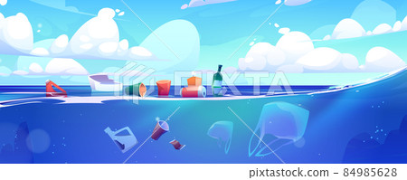 Plastic garbage floating on ocean water surface Plastic garbage floating on ocean water surface 84985628