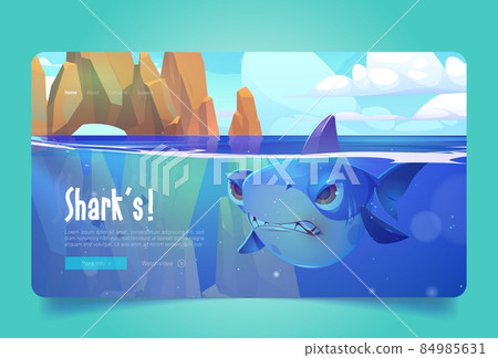 Sharks banner with angry big fish in sea Sharks banner with angry big fish in sea 84985631