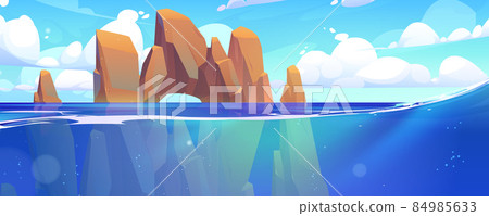 Sea landscape with mountains in water Sea landscape with mountains in water 84985633