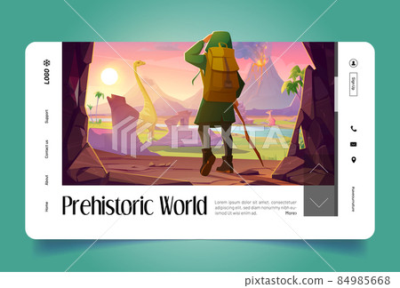 Prehistoric world banner with dinosaurs Prehistoric world banner with dinosaurs 84985668