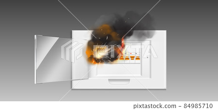 Fuse box in fire, short circuit and overload. Fuse box in fire, short circuit and overload. 84985710