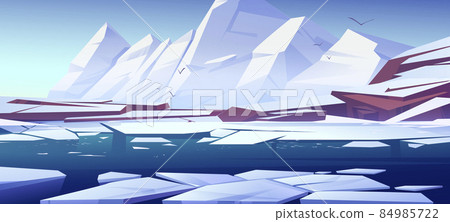 Arctic landscape with snow, mountains and ice 84985722