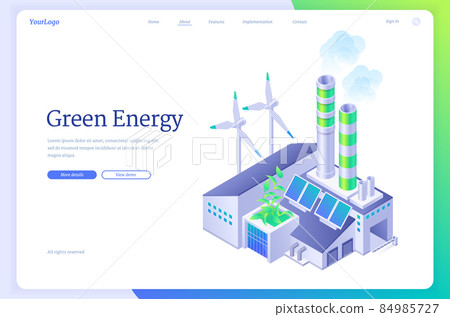 Green energy industry isometric landing page. 84985727