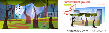 Parallax background with jungle and mountains 84985734