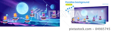 Parallax background with space game level map 84985745