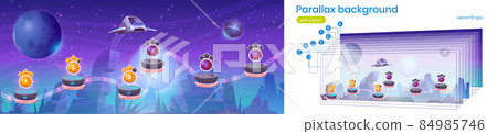 Parallax background with space game level map Parallax background with space game level map 84985746