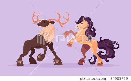 Deer and horse, wild hoofed animals Deer and horse, wild hoofed animals 84985759
