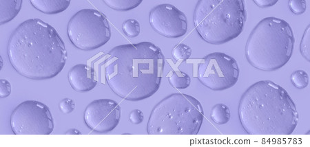 Banner of violet doses of acid, hyaluronic moisturizing serum or gel on a monochrome background. Abstract backdrop pattern. Beauty product wallpaper. Cosmetics or healthcare protection concept.  84985783