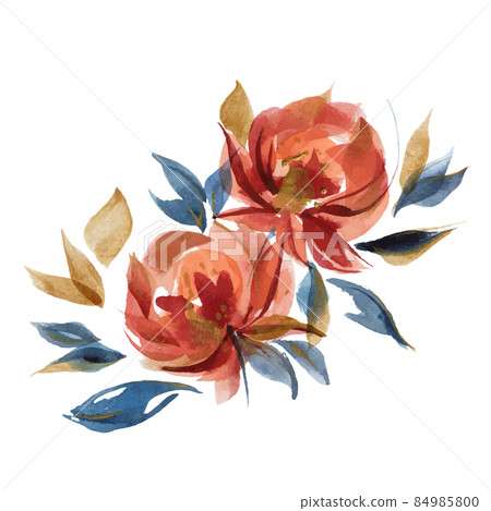 Watercolor bouquet of rose flowers in country 84985800
