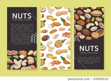 Nuts with Cashew and Almond Vertical Card Cover Vector Template 84986016