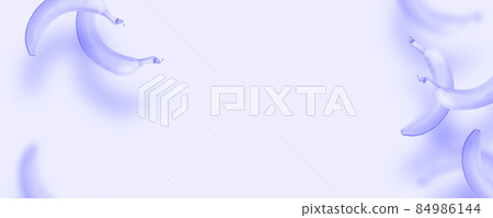 Abstract Very peri 2022 composition of sweet bananas on lilac background with copy space for your text. Top view. Flat lay 84986144