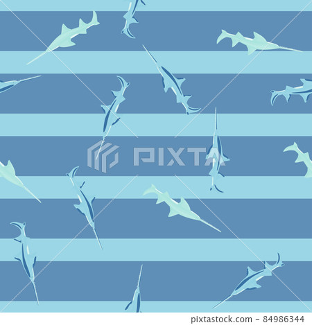 Saw shark seamless pattern in scandinavian style. Marine animals background. Vector illustration for children funny textile. Saw shark seamless pattern in scandinavian style. Marine animals background. Vector illustration for children funny textile. 84986344
